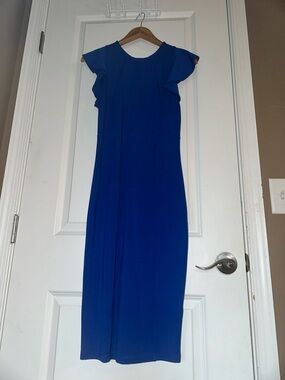 Felicity & Coco Royal Blue Flutter-Sleeve Midi Dress NWT